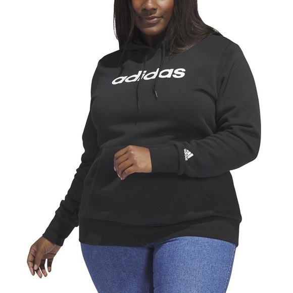 Adidas Trendy Plus Size Pullover Logo-Print Fleece Hoodie - Picture 1 of 8